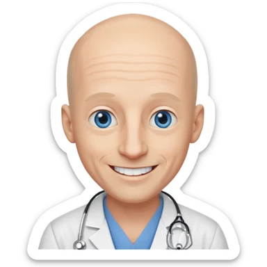white male doctor a little bald no wrinkles long ears big nose blue eyes white teeth sticker