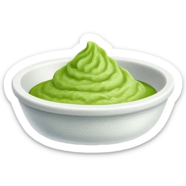 Ground wasabi paste in a small dish, green wasabi condiment sticker