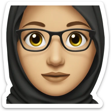 White pretty girl with green eyes, wearing glasses wearing black hijab sticker