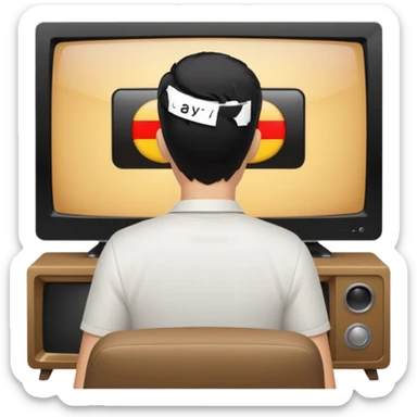 man with black hair seen from behind watching television sticker