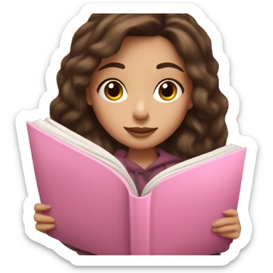a brunette white girl reading a pink book, she’s cozy and warm with her pillow sticker