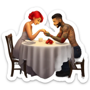 romantic candle light dinner for beautiful tattooed couple sticker