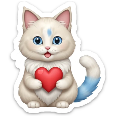 Full body ragdoll Cat holding a heart and mouth open, blushing sticker