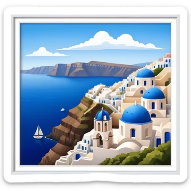 Cinematic Realistic Santorini Caldera Landscape Emoji, depicted with dramatic white‚Äêwashed cliffs overlooking a deep blue sea rendered with crisp textures and radiant lighting. sticker