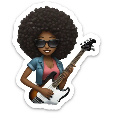 Black girl with a big afro slapping the bass guitar  sticker