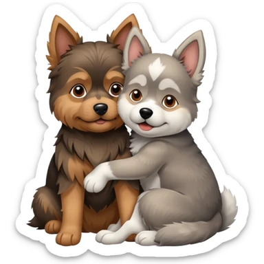 Smal Old yorkie hugging a big husky dog sticker