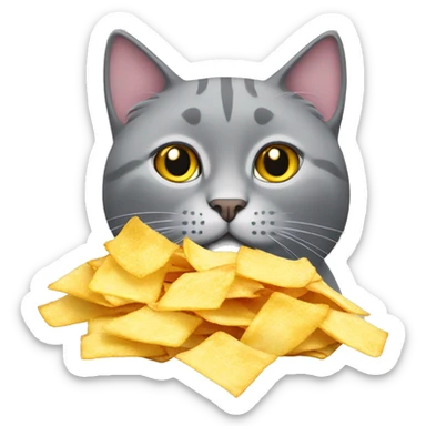 grey cat with pack of Chitos chips sticker