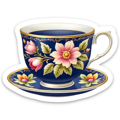 antique floral teacup sticker