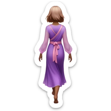 A small figure walks back across a foggy bridge, holding soft pink and purple orbs in each hand—symbolizing compassion and forgiveness. A gentle heart aura trails behind them, showing healing in motion. sticker