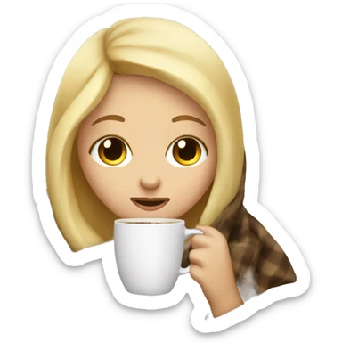 With blonde hair girl inside a blanket sipping coffee eyes closed sticker