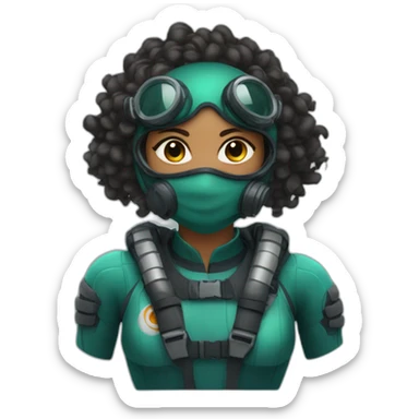 Indian woman with medium curly hair in a mask and diving suit sticker