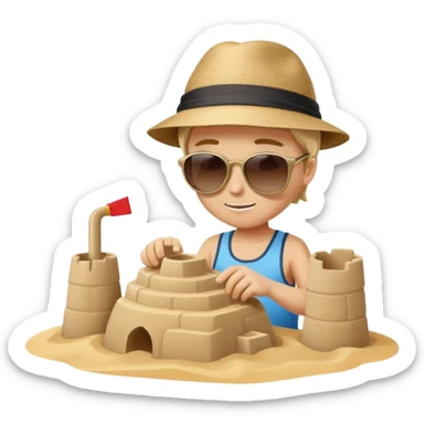 person building a sandcastle on the beach sticker
