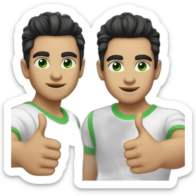 boy with green eyes and dyed white, black hair on the sides, long hair on top and short on the sides doing thumbs up sticker