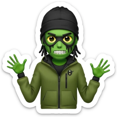 a zombie emoji with black dreads and a black nike jacket and black nike ski mask on his head sticker