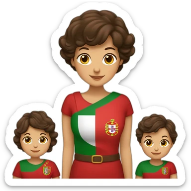 Une grand-mère brune, deux enfants bruns et le drapeau du Portugal en forme de cœur sticker