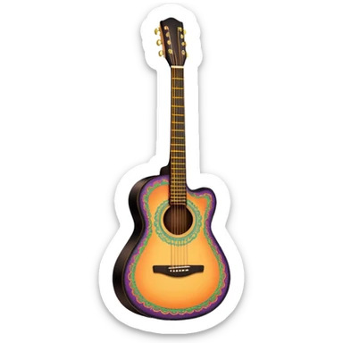 acoustic colorful sunrise guitar with black lacy-details sticker