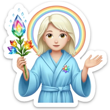 a being of light with a robe on made of light and who is lanky holding a bouquet of crystal flowers on rainbow fire sticker