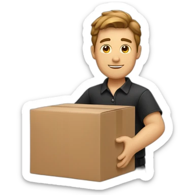 white delivery man in black and red clothes holding a box sticker