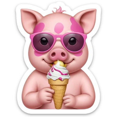 pig with sunglasses and eating ice crean sticker