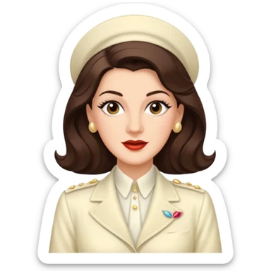 Maxene Andrews from The Andrews Sisters with long dark brown hair, ivory outfit sticker