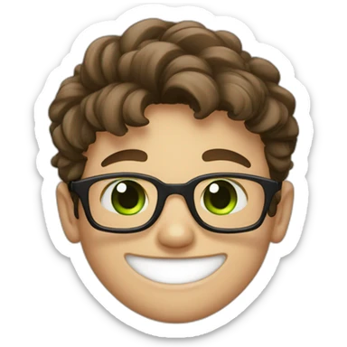 Teen boy with brown hair, green eyes, circle glasses big nose and pretty smile sticker