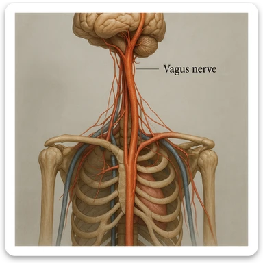 vagus nerve realistic, hyper realistic 4K style, anatomical details, clinical atmosphere, neutral background sticker