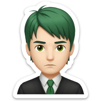 Man with Green Ponytail – dark-green tied hair, calm serious face. sticker