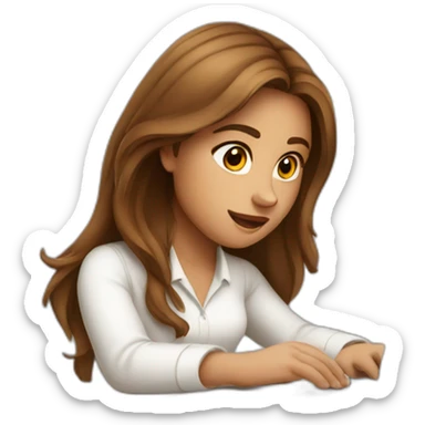 girl with brown long hair in white shirt working on macbook sticker