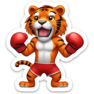 Red fur Tiger wearing boxing gloves  sticker
