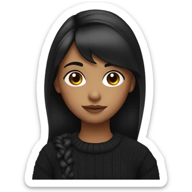 black haired girl with side ponytail and side bangs wearing a black sweater  sticker