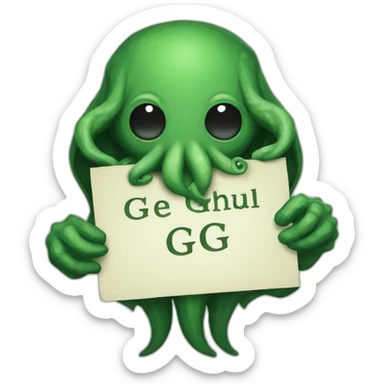 cthulhu with a beard holding a sign saying GG sticker