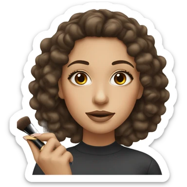 White woman with long dark brown curly hair doing makeup  sticker