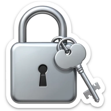 A chrome silver lock and key emoji, smooth metallic surfaces, glossy reflections, luxury swag vibe, minimal iOS emoji style, centered on clean white background sticker