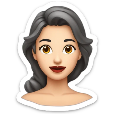 mujer con cara alargada mandibula bien marcada, boca grande, labios anchos, mirada seductora pelo lacio oscuro mirando seria  sticker