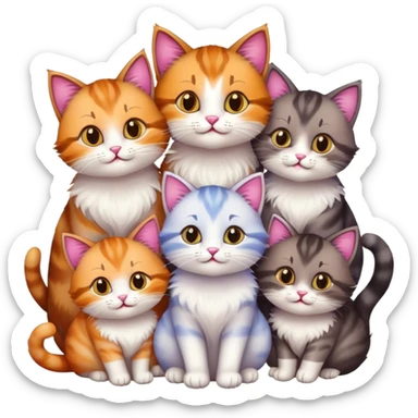 mama cat and papa cat with four happy kittens sticker