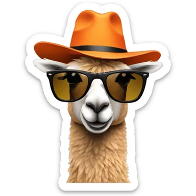 a llama wearing a orange hat and black rayban shades sticker