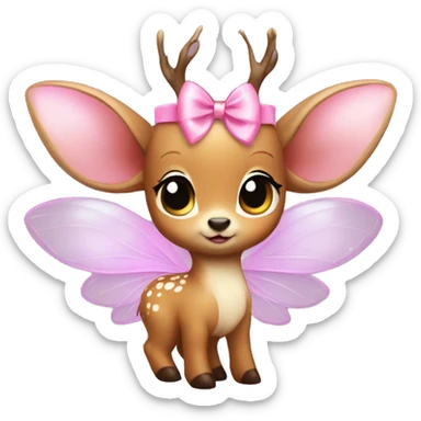 baby deer with fairy wings and a pink bow around its neck  sticker