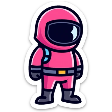 Squid Game guard with pink jumpsuit and black geometric mask sticker