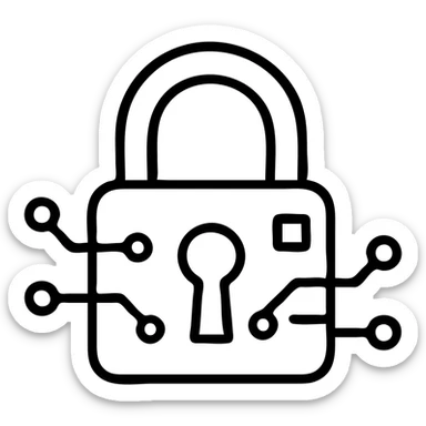 stylized padlock with technological details, outline style, black and blue colors sticker