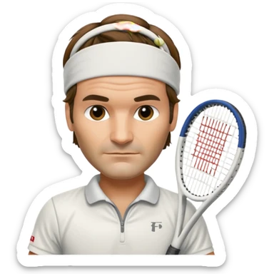 roger federer with head band and tennis racket sticker