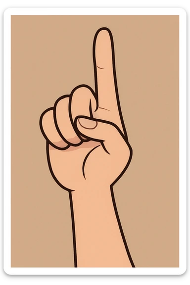 cartoon style lady's index finger pointing up, feminine hand, light skin, simple background sticker