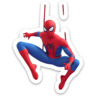 Spider-Man in modern 3D animated style, swinging through the city, vibrant colors sticker