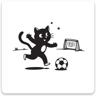 cat playing soccer, hand drawn doodle style sticker