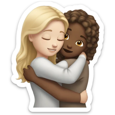 Girl hugs girl both white skinned with light brown hair sticker