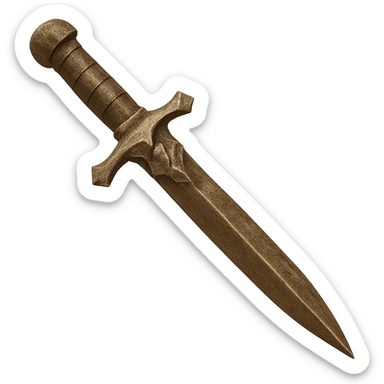 Edit the bronze dagger to match the color, texture, and worn look of the bronze 2h sword while keeping the dagger's shape. The style should resemble emoji style with a metallic appearance and transparent background. The original style is emoji, which does not support editing, so use the general style to respect the emoji look. sticker