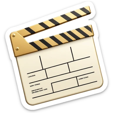 ultra simplified movie clapper with gold and white colors, two simple rectangles with a diagonal line sticker