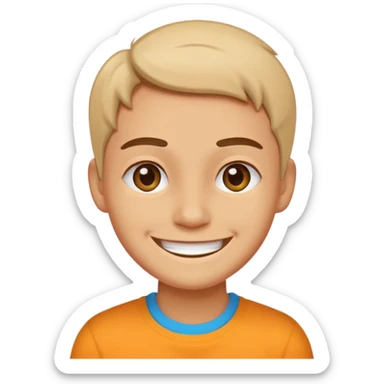  2D line-drawn character + small bright shop sticker