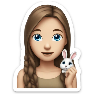 Girl whit brown hair blue eyes holding a rabit  sticker