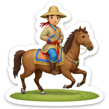 mongolian man on horse full body sticker