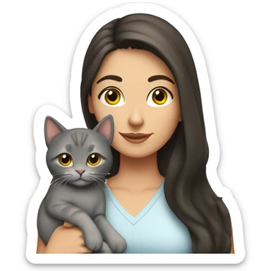 pretty brunette woman holding grey cat sticker